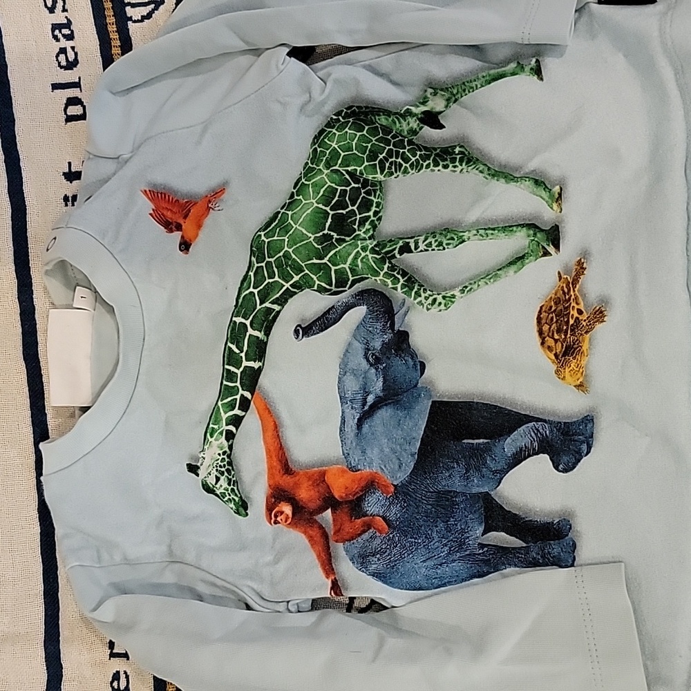 Molo Long Sleeve Light Blue Animal Shirt size 80 size 1 preowned pajamas set